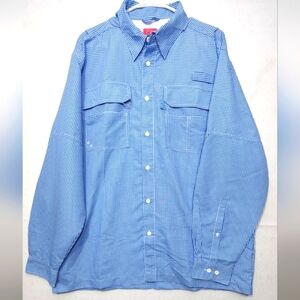 Red Hook Men's Size L Blue LS Vented Fishing Shirt‎ W Extra Neck Protection